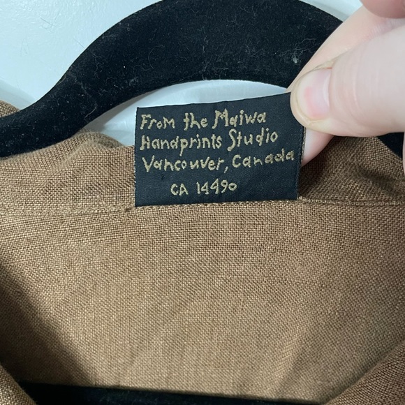 Maiwa Canadian 100% Linen Oversized Long Button Up Shirt Tunic Brown - Picture 3 of 6